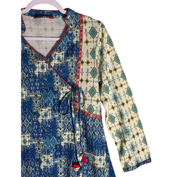 Paislei Sz 2X Long Sleeve Maxi Dress Geometric Aztek Mix Media Faux‎ Wrap Boho - Picture 6 of 11